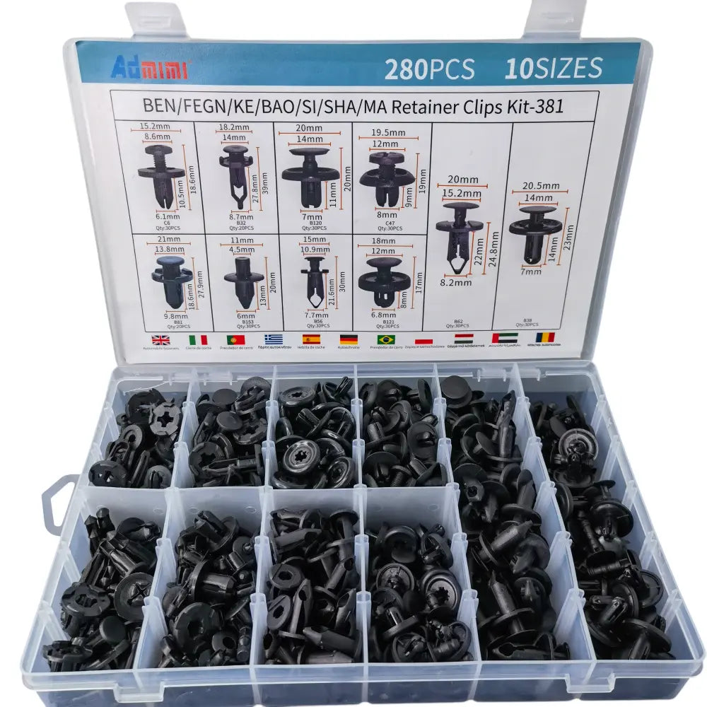 Set 280 Clip Remache Plastico Sujecion Para Coche Broches Autos