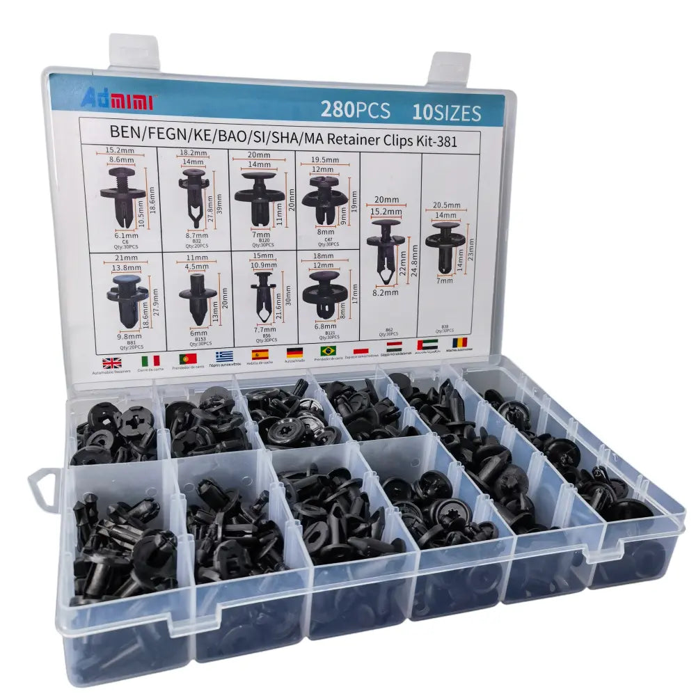 Set 280 Clip Remache Plastico Sujecion Para Coche Broches Autos