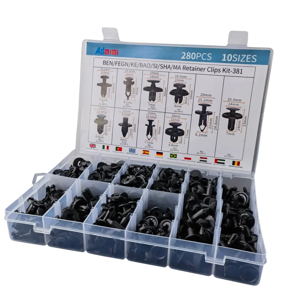 Set 280 Clip Remache Plastico Sujecion Para Coche Broches Autos